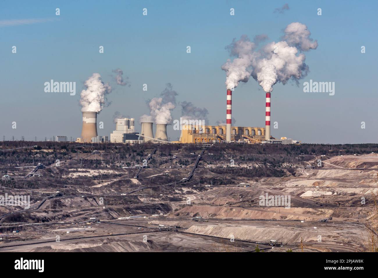 Belchatow, Poland. 29th Mar, 2023. A view of the lignite open-pit mine ...