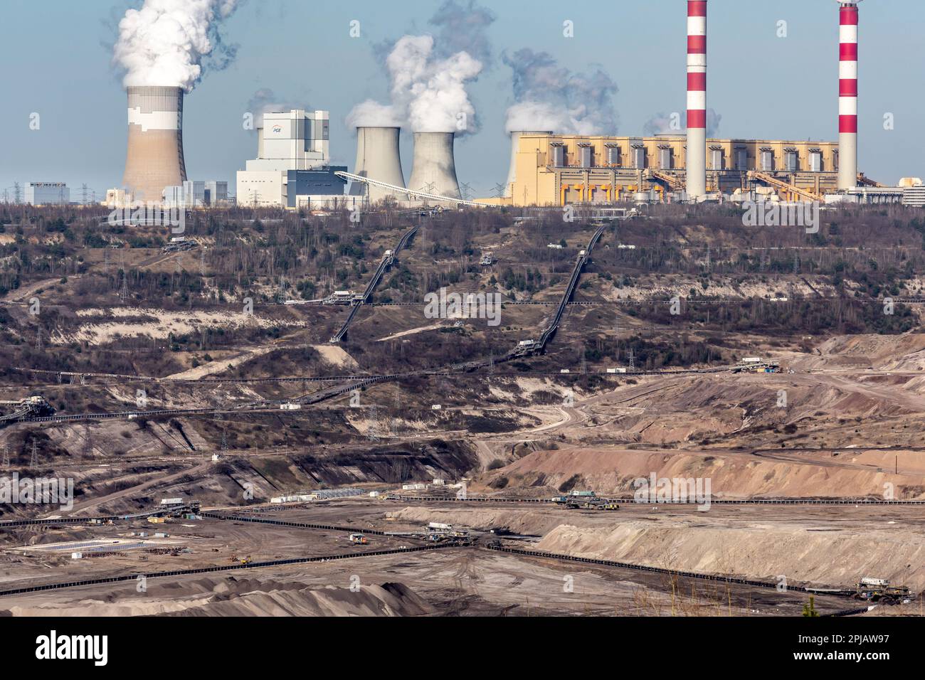 Belchatow, Poland. 29th Mar, 2023. A view of the lignite open-pit mine next  to the PGE Power Station in Belchatow. Belchatow Power Station is the  largest coal power plant in Poland. It