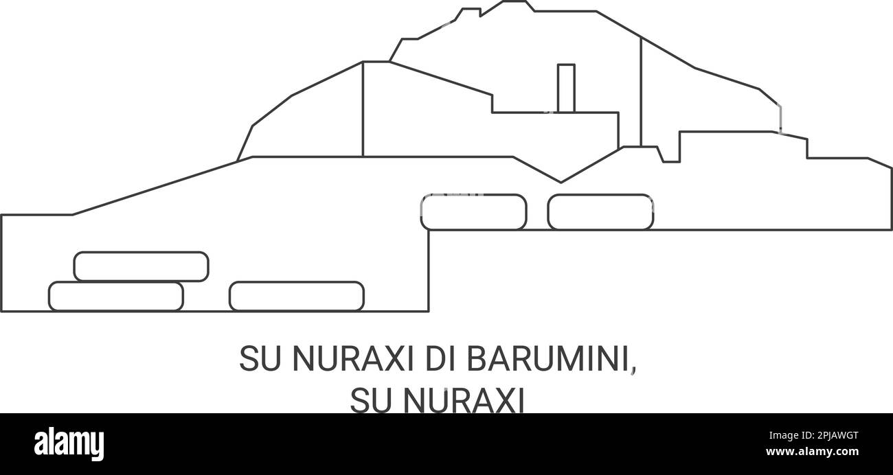 Italy, Su Nuraxi Di Barumini, Su Nuraxi travel landmark vector illustration Stock Vector