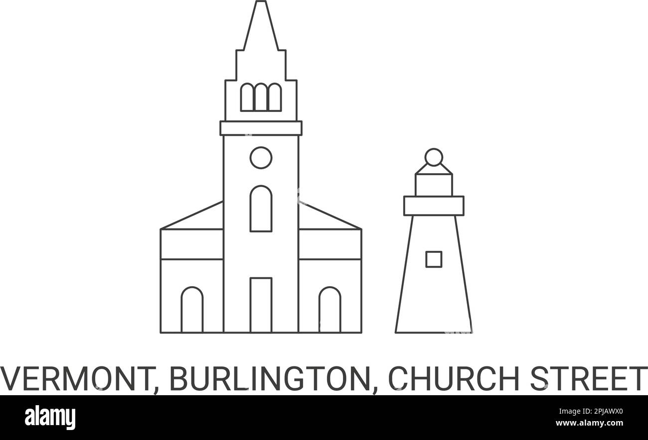 United States, Vermont, Burlington, Church Street, travel landmark vector illustration Stock Vector