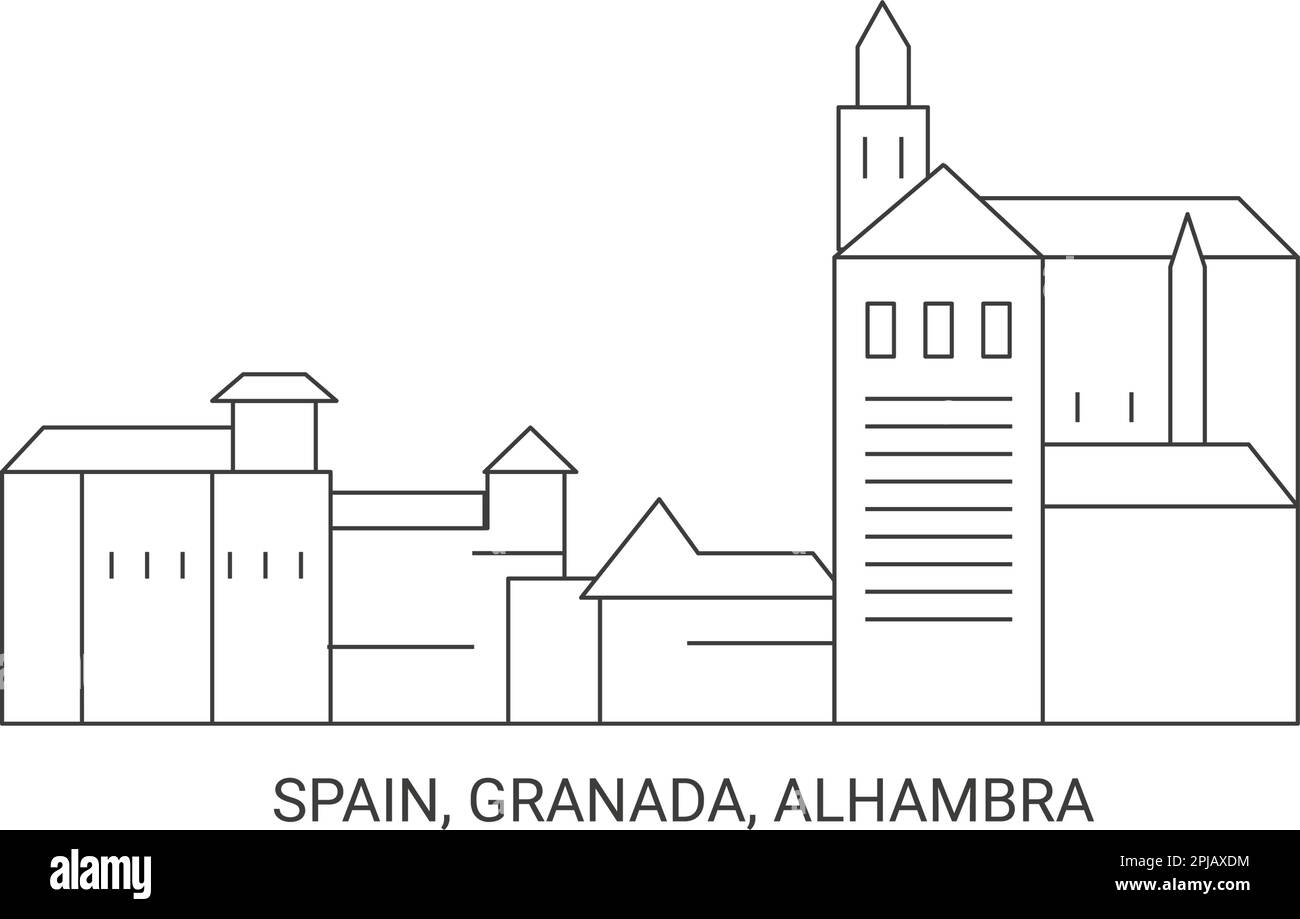Spain, Granada, Alhambra, travel landmark vector illustration Stock ...