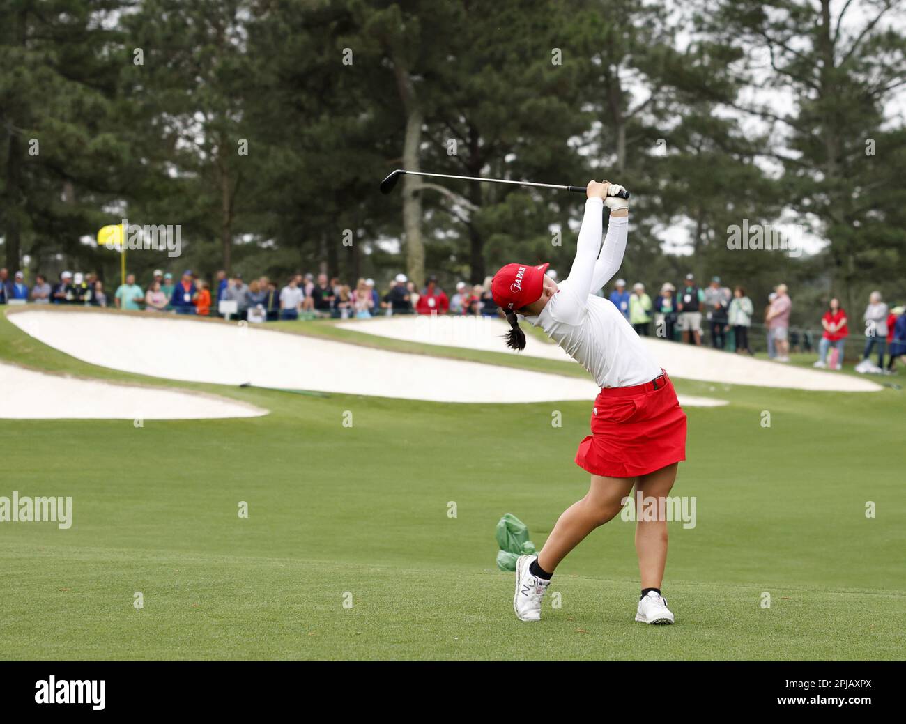Augusta, United States. 01st Apr, 2023. Yuna Araki of Japan hits her tee shot on the 3rd hole in the final round of the Augusta National Women's Amateur at Augusta National Golf Club on April 01, 2023 in Augusta, Georgia. Photo by John Angelillo/UPI Credit: UPI/Alamy Live News Stock Photo