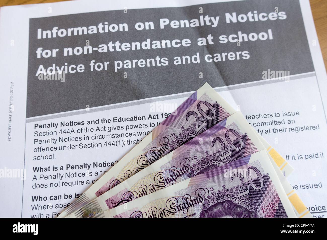 UK school absence fixed penalty notice Stock Photo