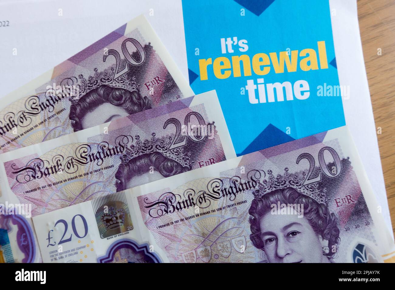 Cash and renewal time from Insurance provider Stock Photo