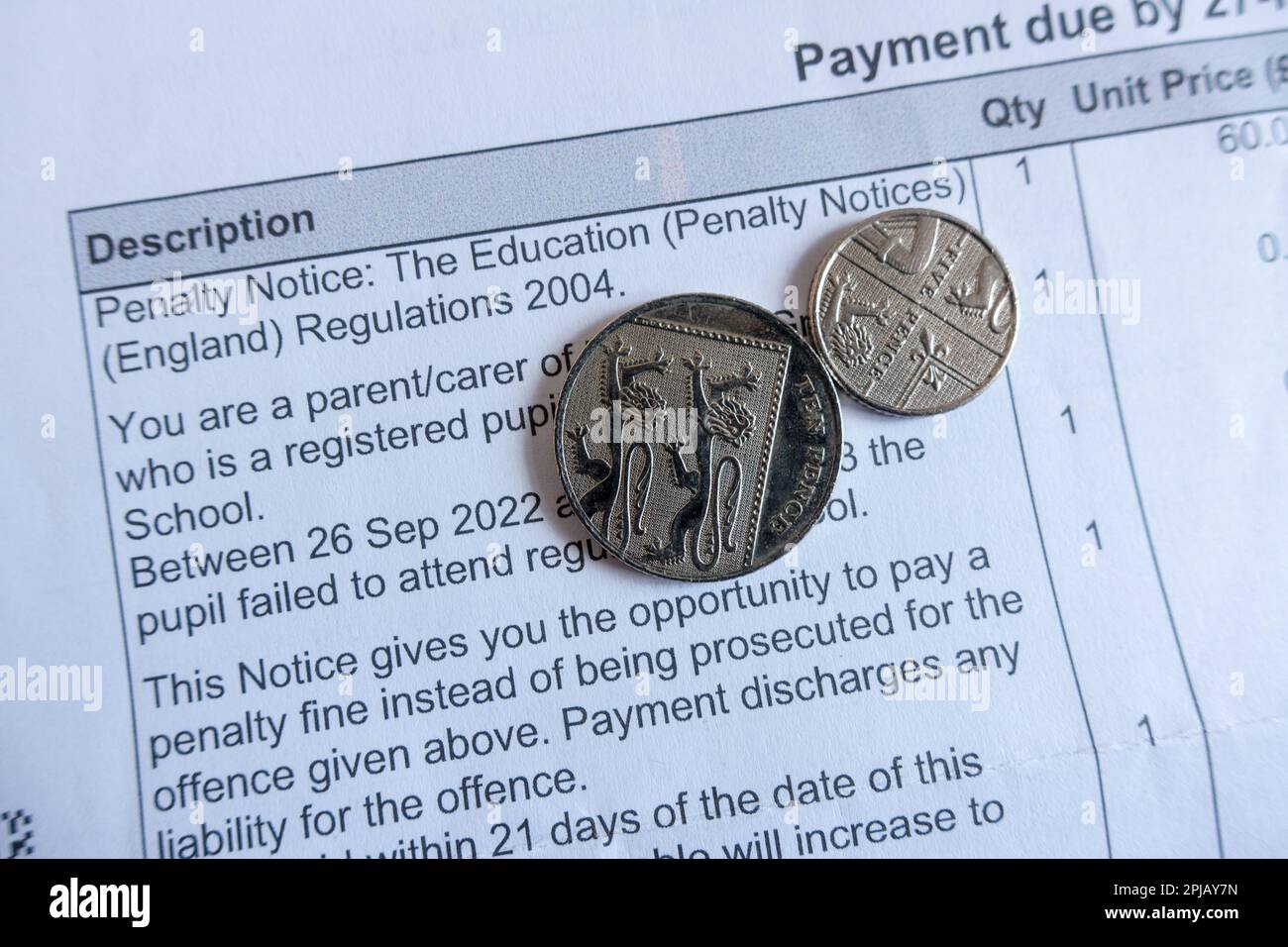 Fixed Penalty notice for school absence Stock Photo