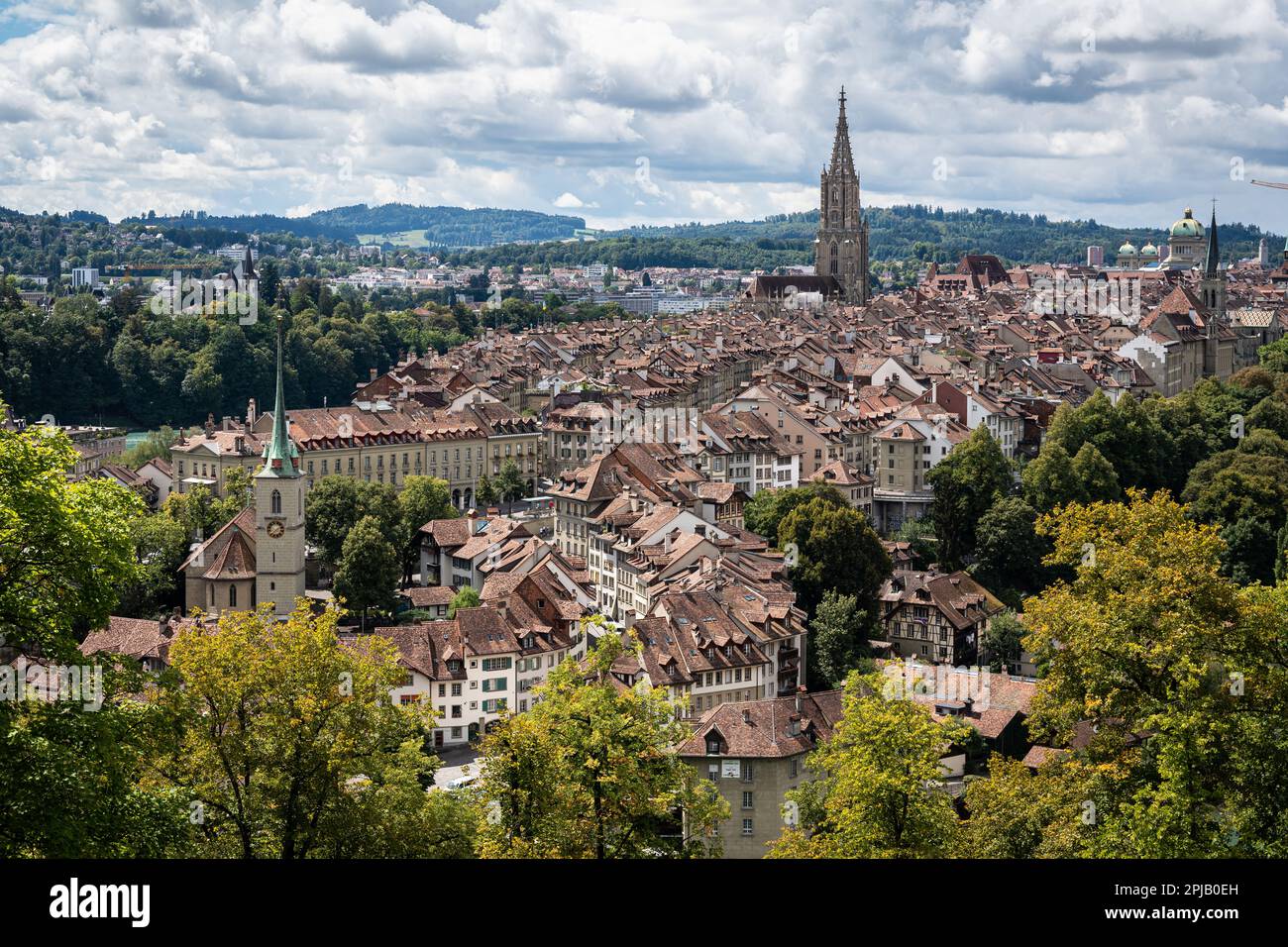 Scenic panoramic view of Bern old town seen from Rose Garden viewpoint, Switzerland Stock Photo
