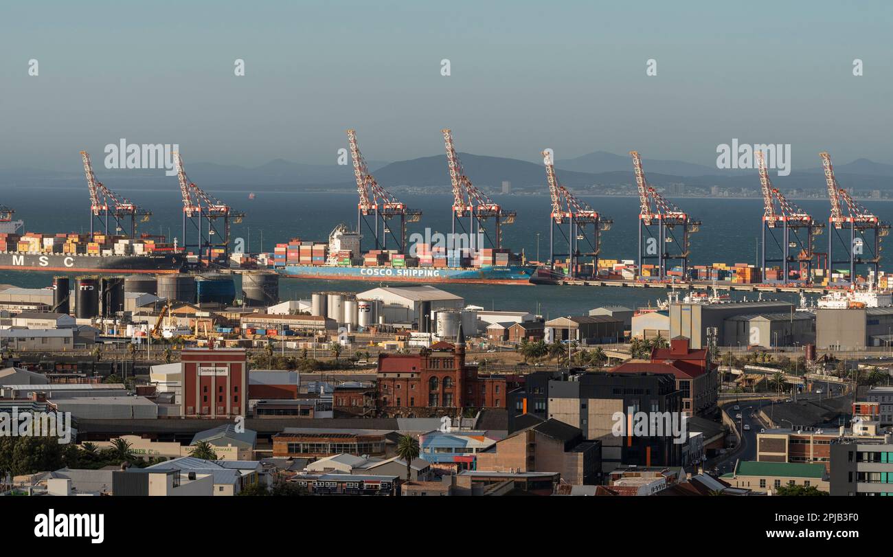 Cape Town, South Africa. 2023.  Container ships within the container terminal on Cape Towns waterfront. Stock Photo