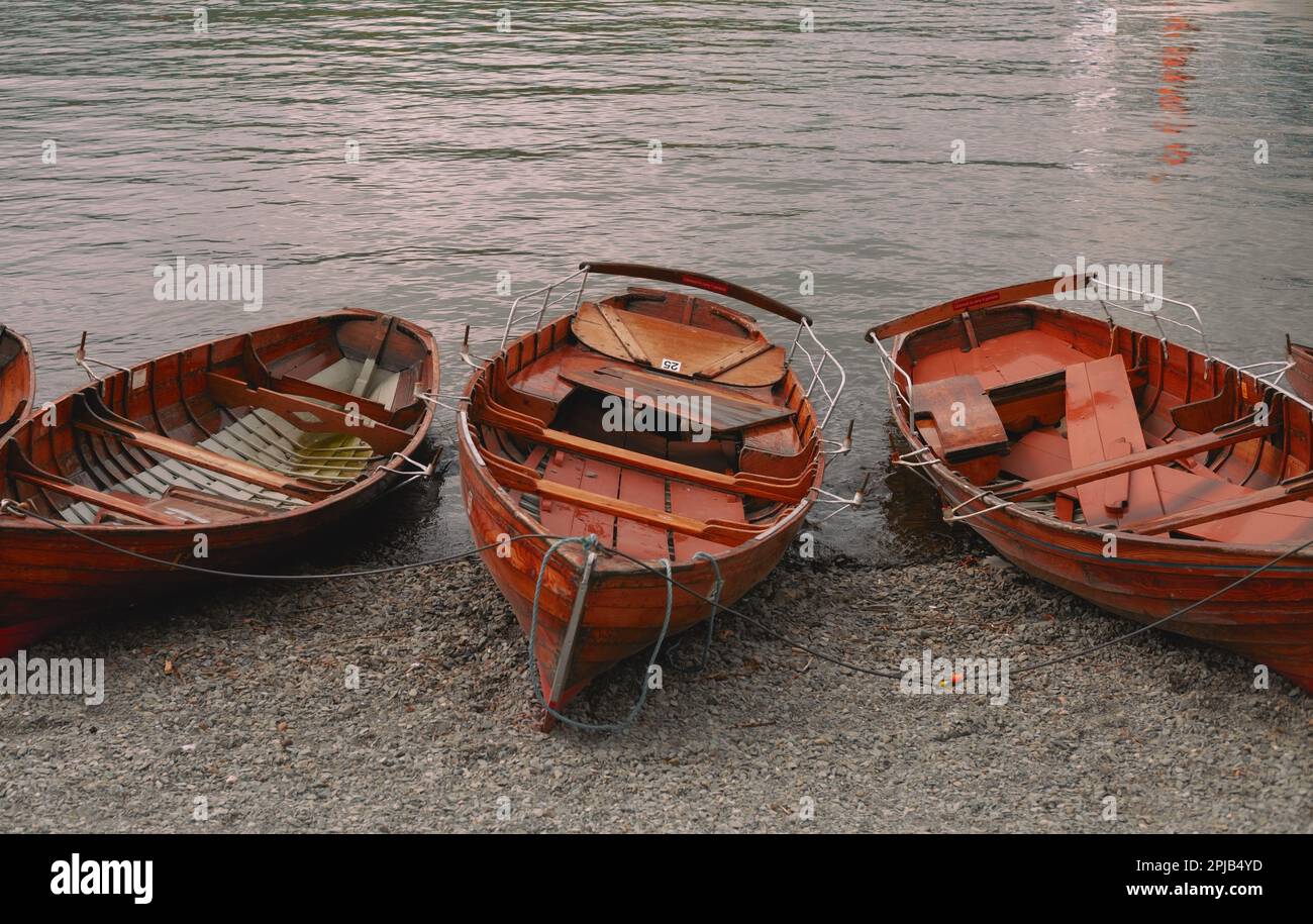 Wooden boats on the river bank Stock Photo - Alamy