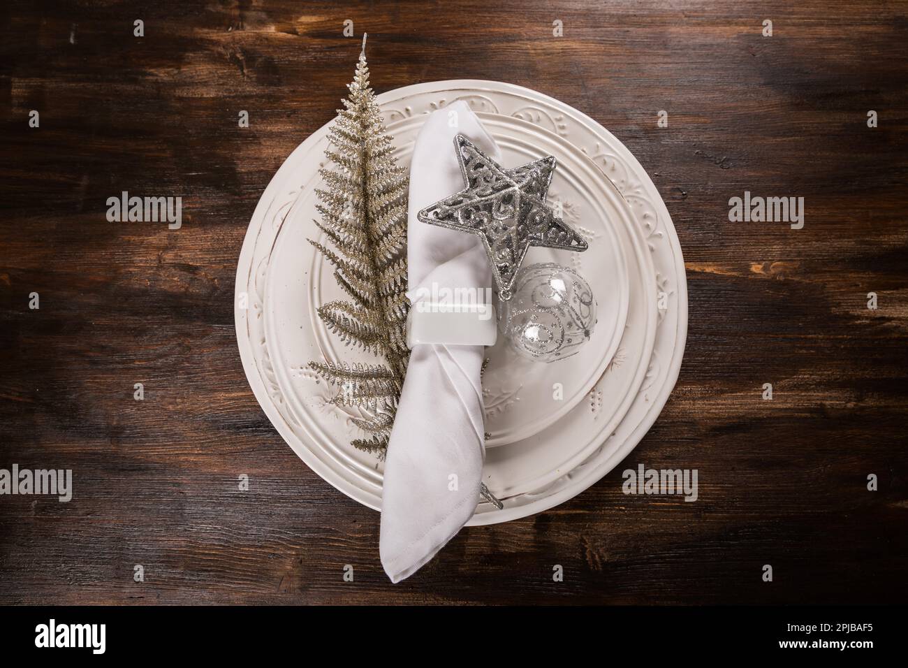 Christmas place setting - top view Stock Photo