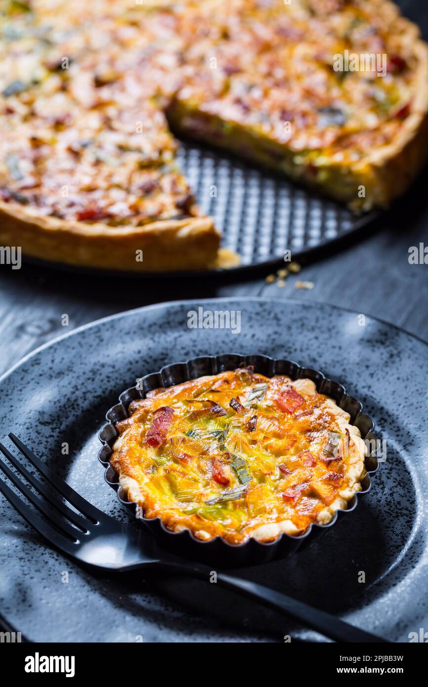 Quiche Lorraine traditional French tart with pastry crust filled with