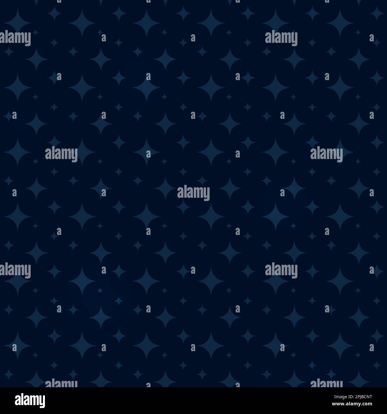 Seamless pattern of blue star shapes on dark blue background. Abstract full frame graphic design of stars. Stock Photo