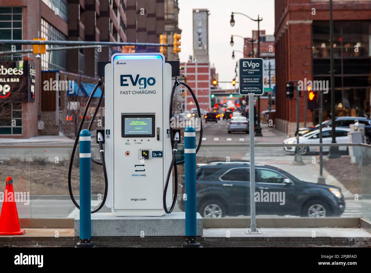 Detroit Michigan An EVgo fast charging station for electric vehicles