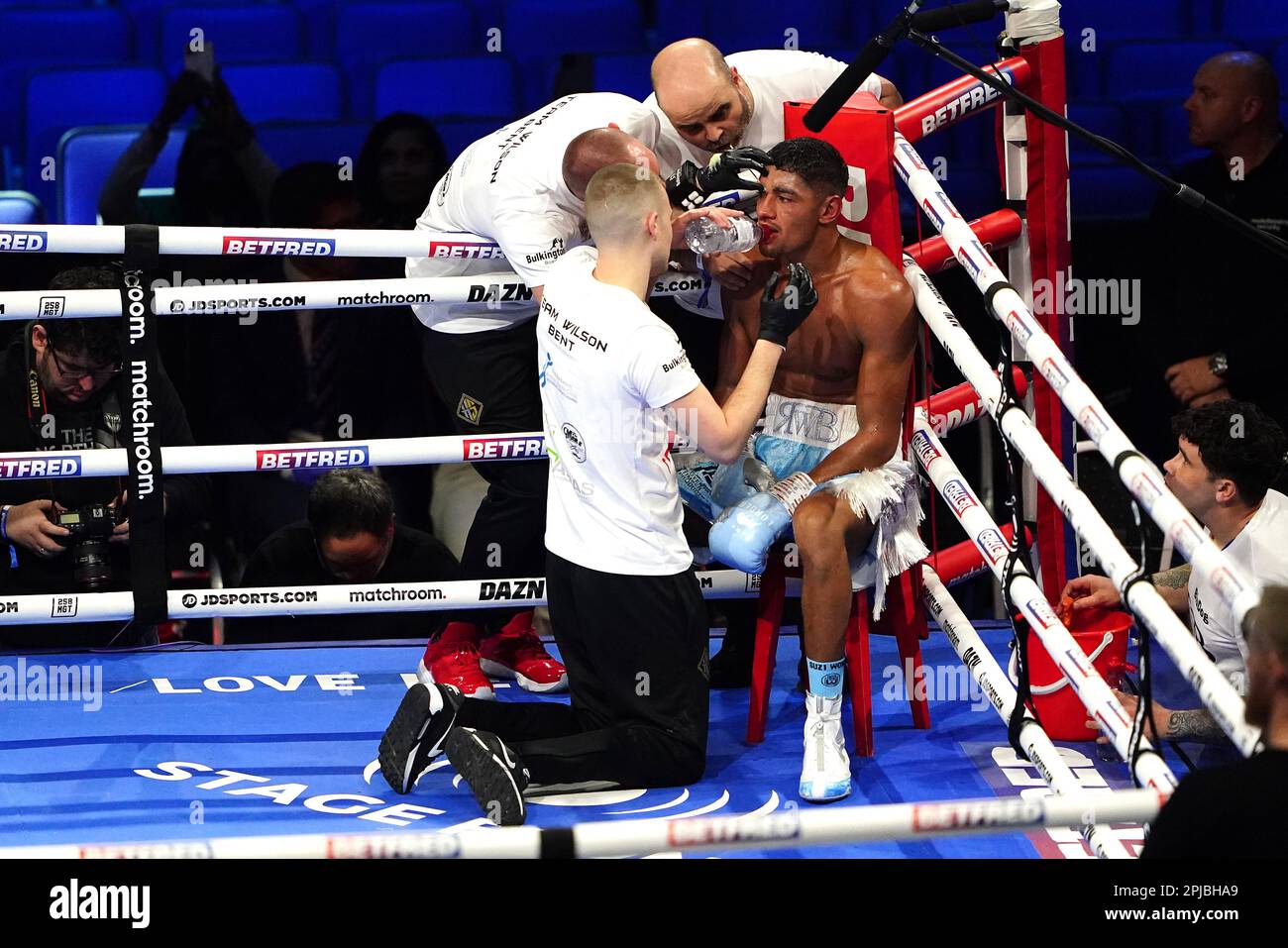 River WilsonBent recieves treatment in his International Middleweight contest against Austin