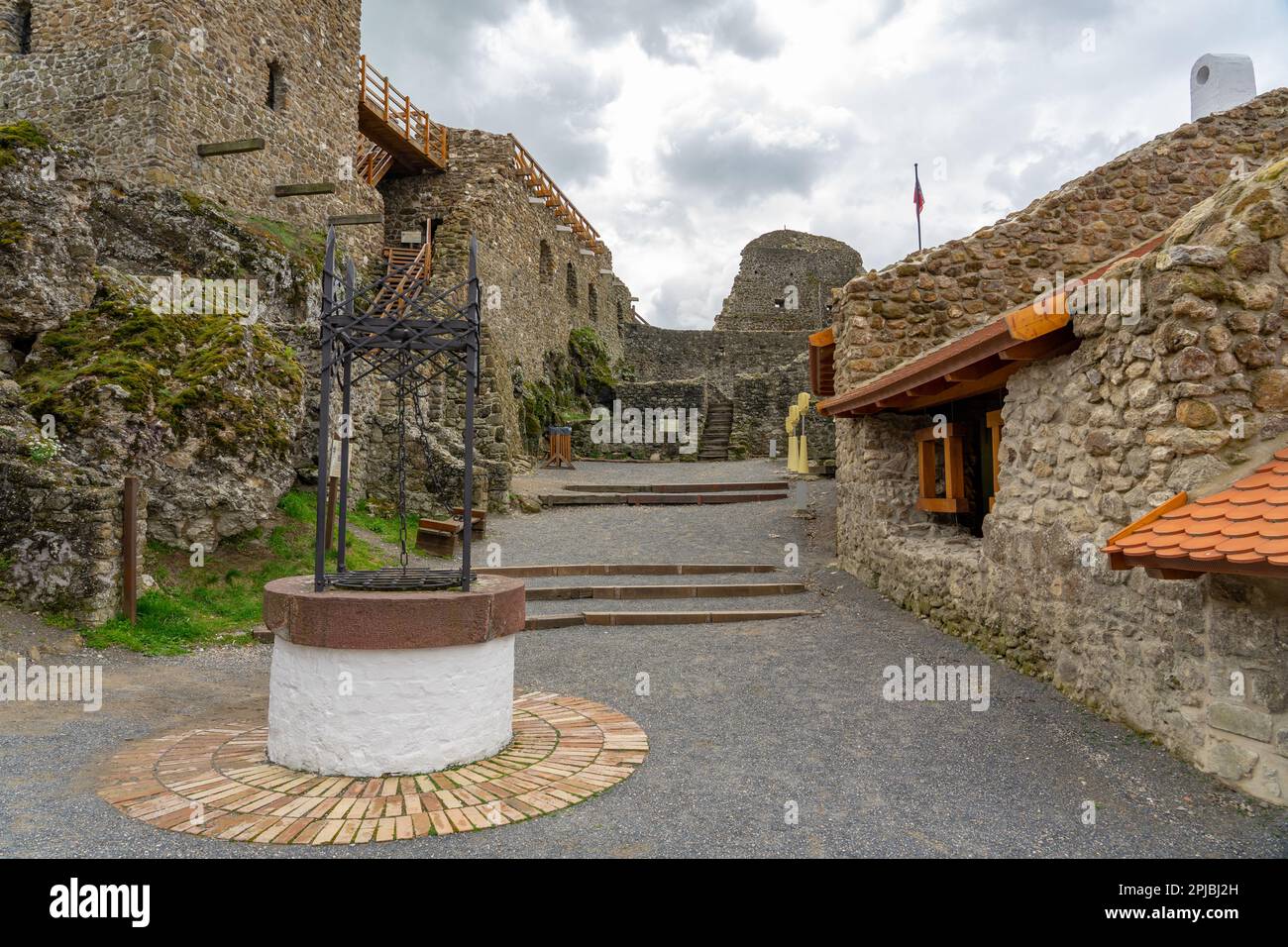 Szigliget castle stronghold next to lake Balaton with beautiful view of the basin of Tapolca Stock Photo