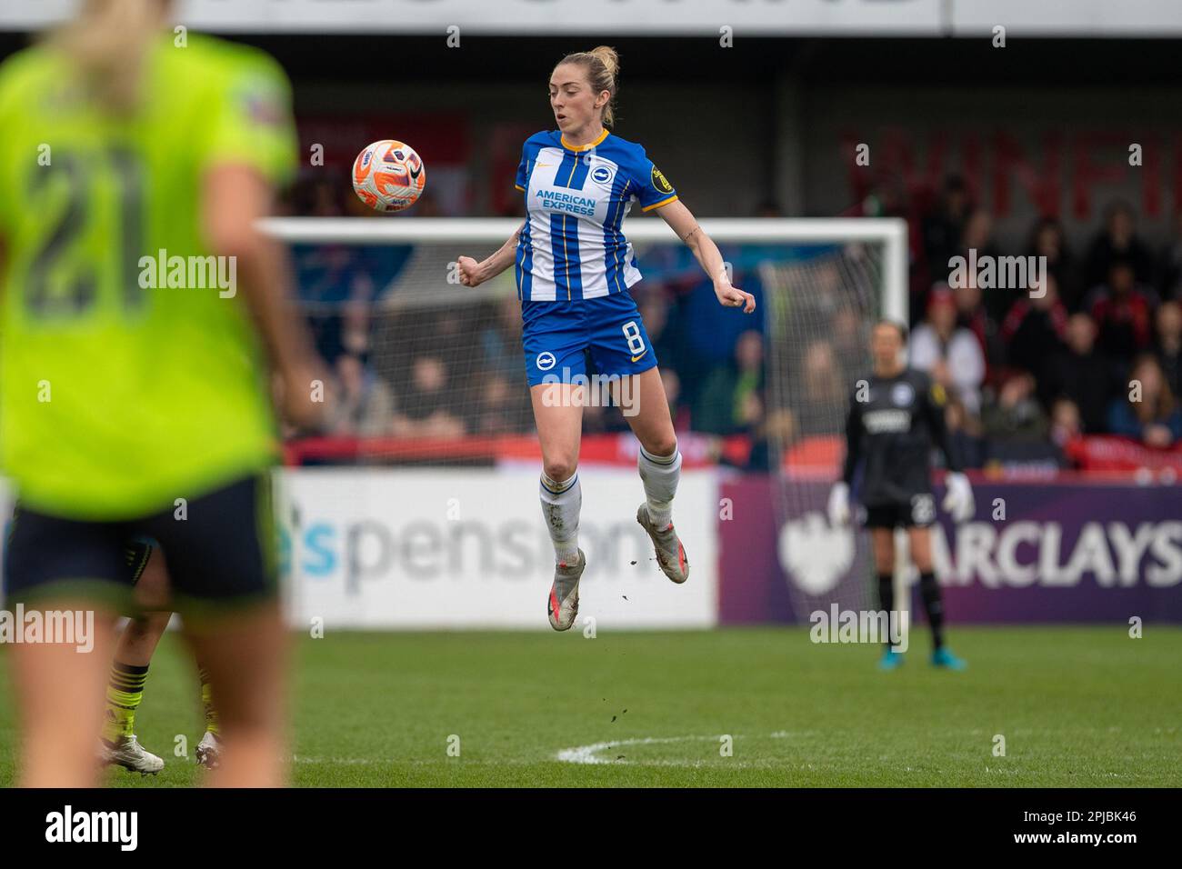 1 April 2023. Megan Connolly. Barclays Women's Super League game between Brighton & Manchester United, Broadfield Stadium (Crawley). Stock Photo