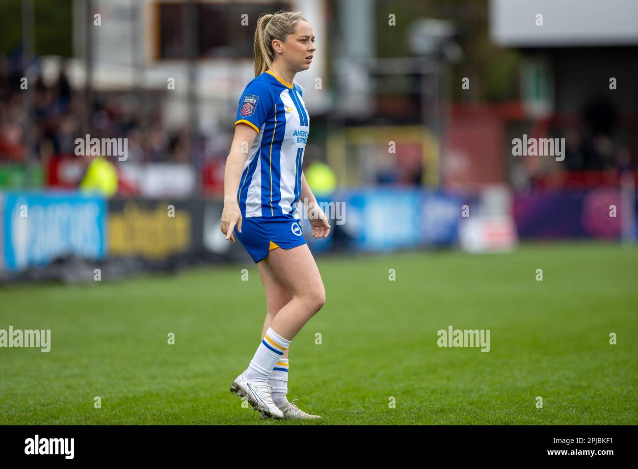 1 April 2023. Poppy Pattinson. Barclays Women's Super League game between Brighton & Manchester United, Broadfield Stadium (Crawley). Stock Photo