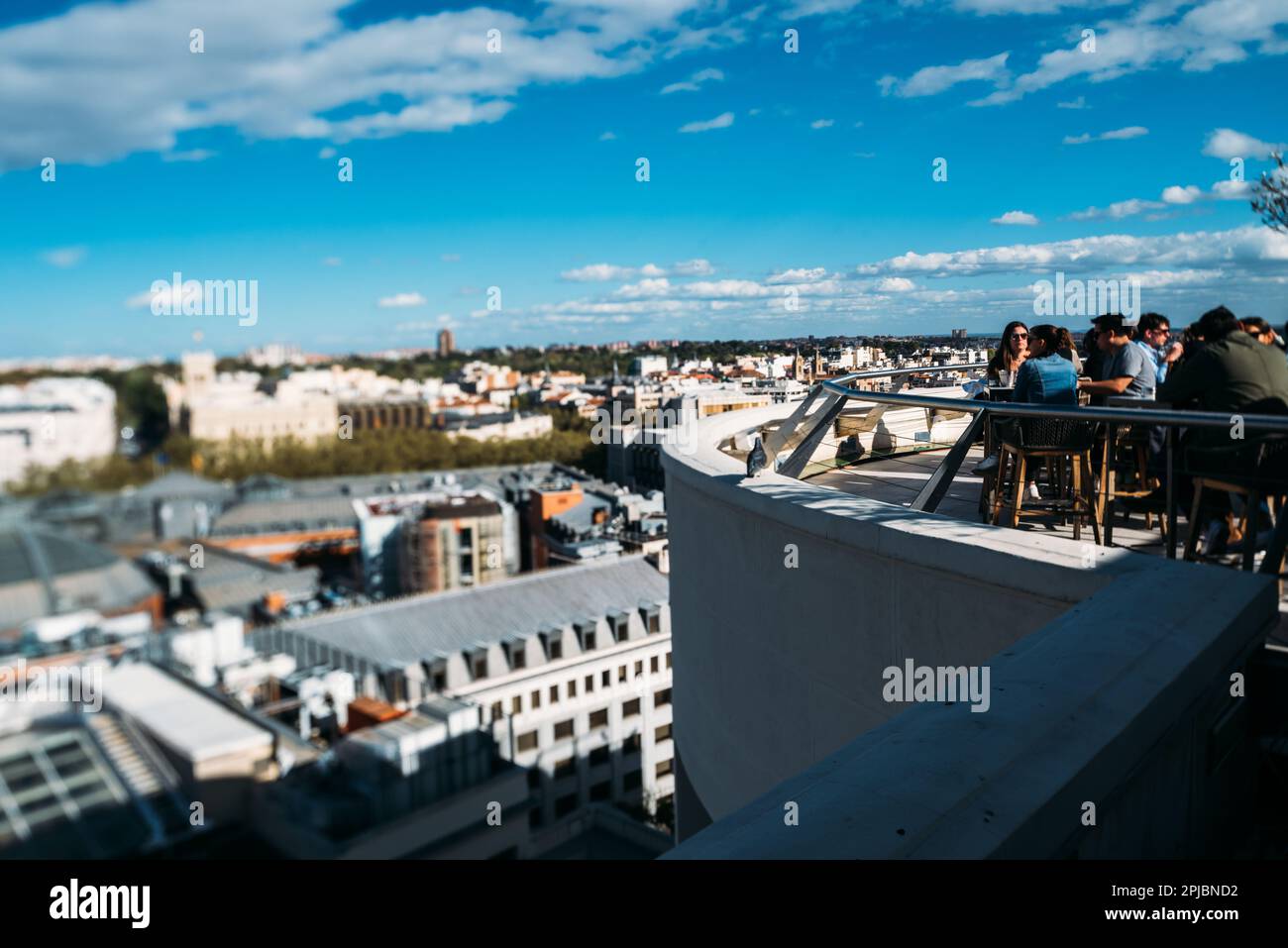 Madrid, Spain - April 1st, 2023: Circle of Fine Arts rooftop pub in Madrid. The roof of the C rculo de Bellas Artes (CBA) Stock Photo