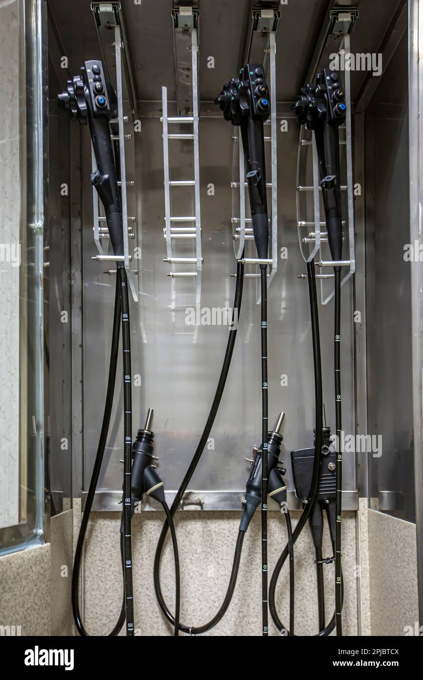 Modern endoscopy equipment kit. Electronic video Endoscopy System. A