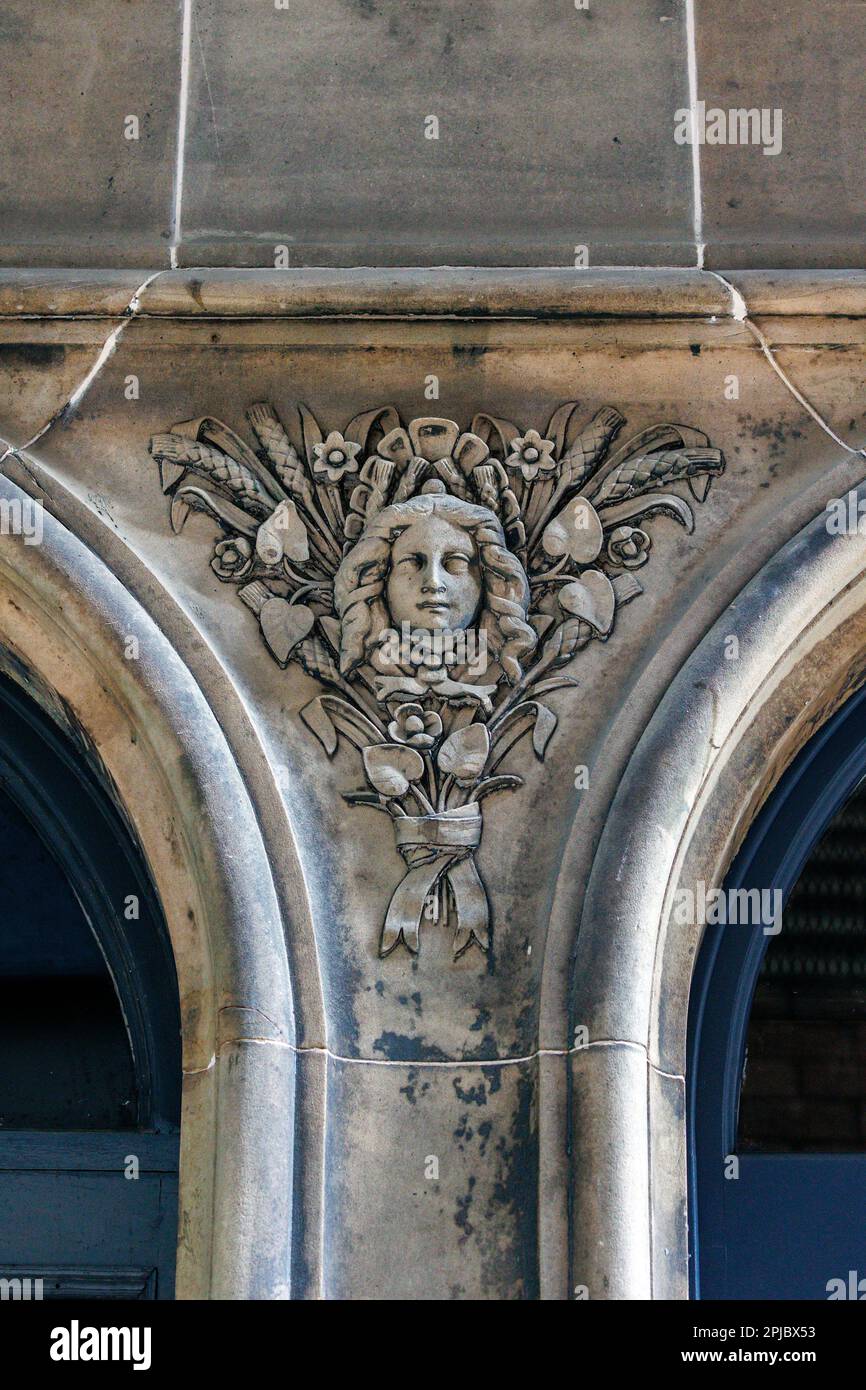 Spandrel carvings on the former Cowan Printworks Building on West