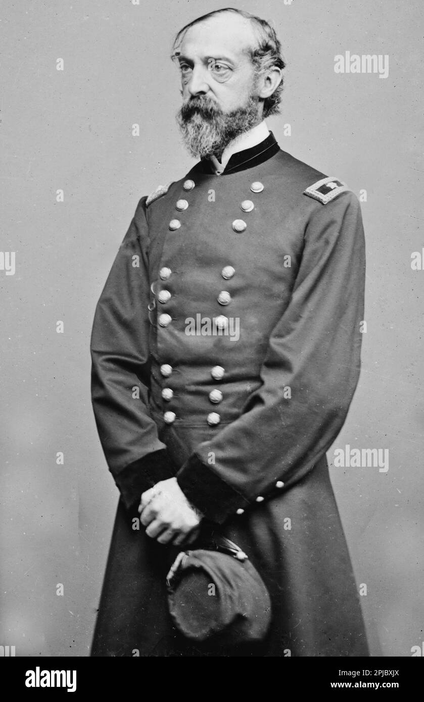 A portrait of Unionist general George Meade, who led the victorious Union forces at the Battle of Gettysburg.The Battle of Gettysberg represented the end of the Confederate troops northern movement and their defeat at Gettysburg is often seen as the turning point of the war. The battle saw 200,000 men meet in combat, with a combined death count of 8000. Stock Photo