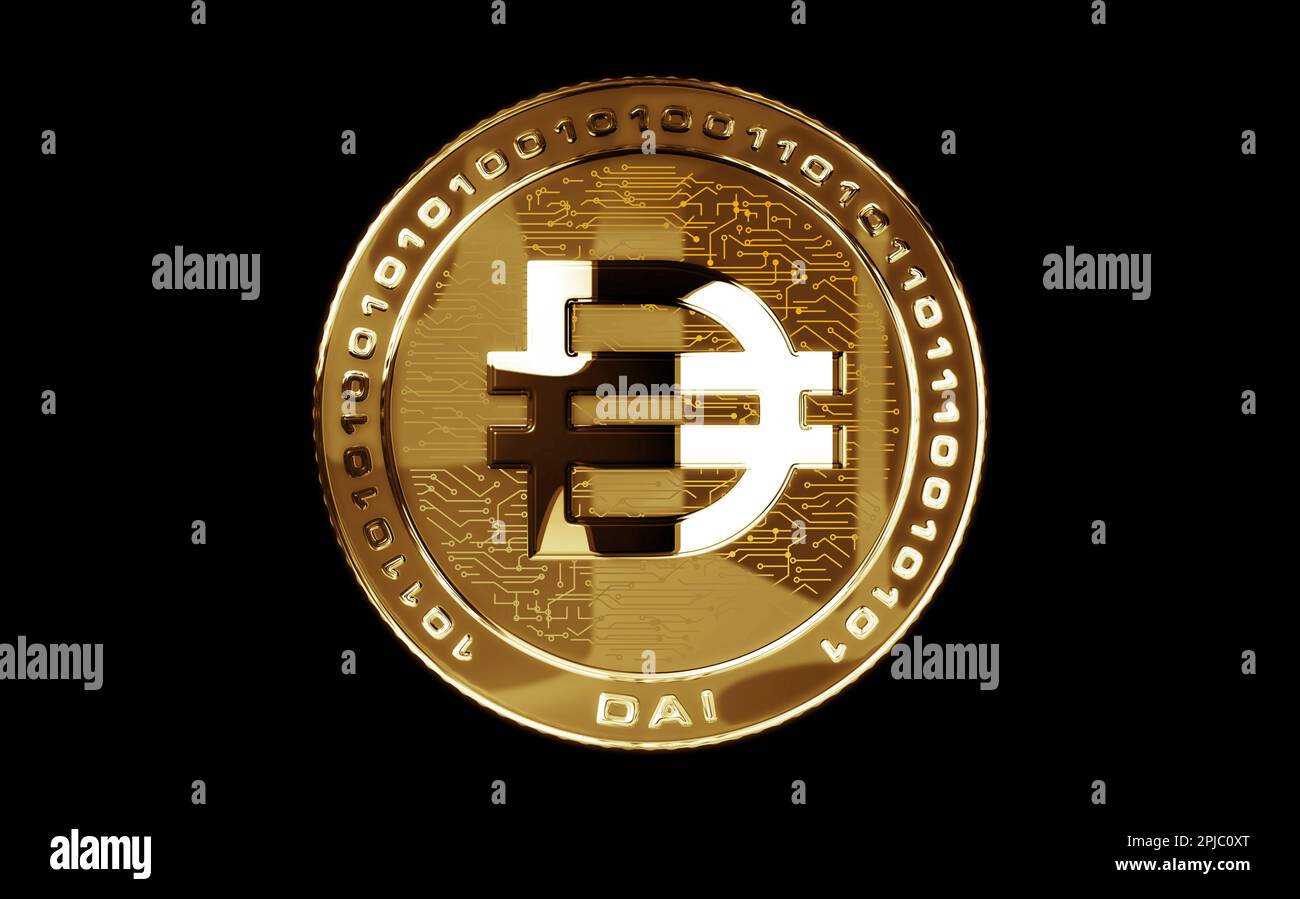 Dai ETH stablecoin cryptocurrency isolated gold coin on green screen  background. Abstract concept 3d illustration Stock Photo - Alamy