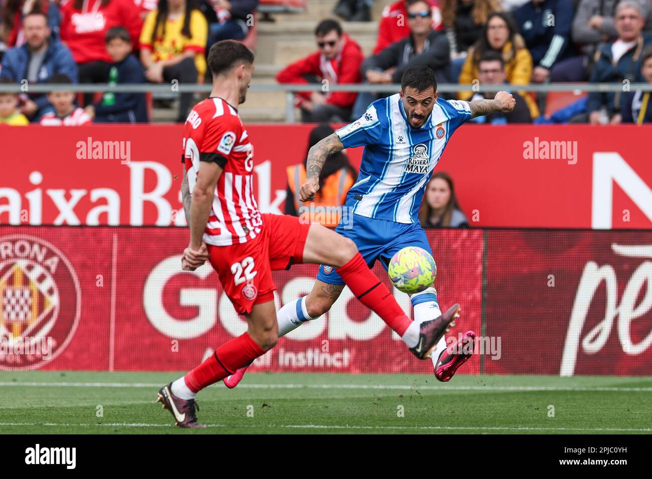 GIRONA, SPAIN APRIL 1 Joselu of RCD Espanyol in action during the La