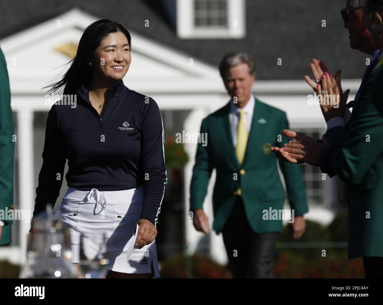 Augusta, United States. 01st Apr, 2023. Rose Zhang arrives for the trophy ceremony after winning