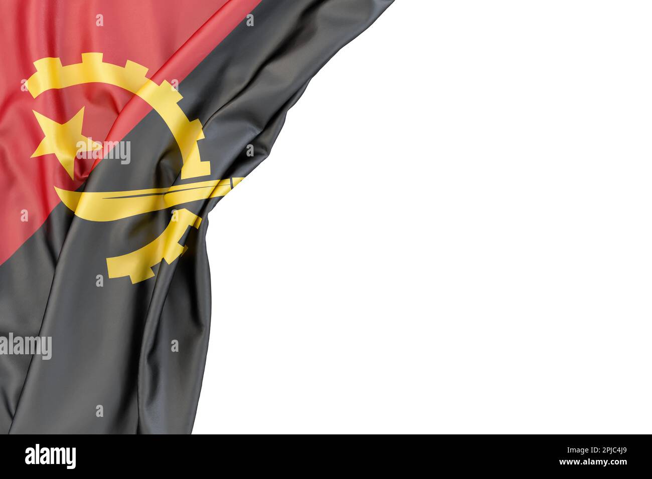 Flag of Angola in the corner on white background. Isolated. 3D ...