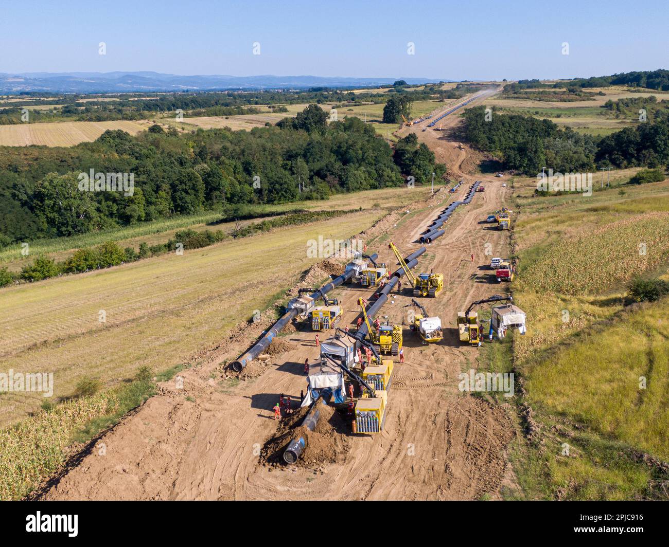 Above the main gas pipeline construction  Stock Photo