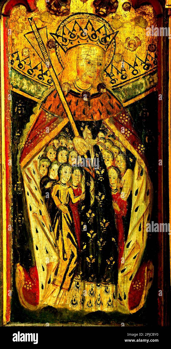 Eye, Suffolk, St. Ursula and 11000 Virgins, medieval rood screen painting, England, UK Stock Photo