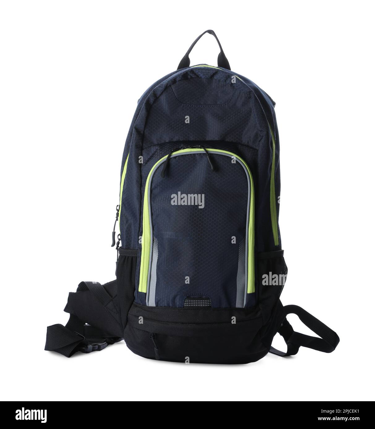 Stylish new black backpack isolated on white Stock Photo