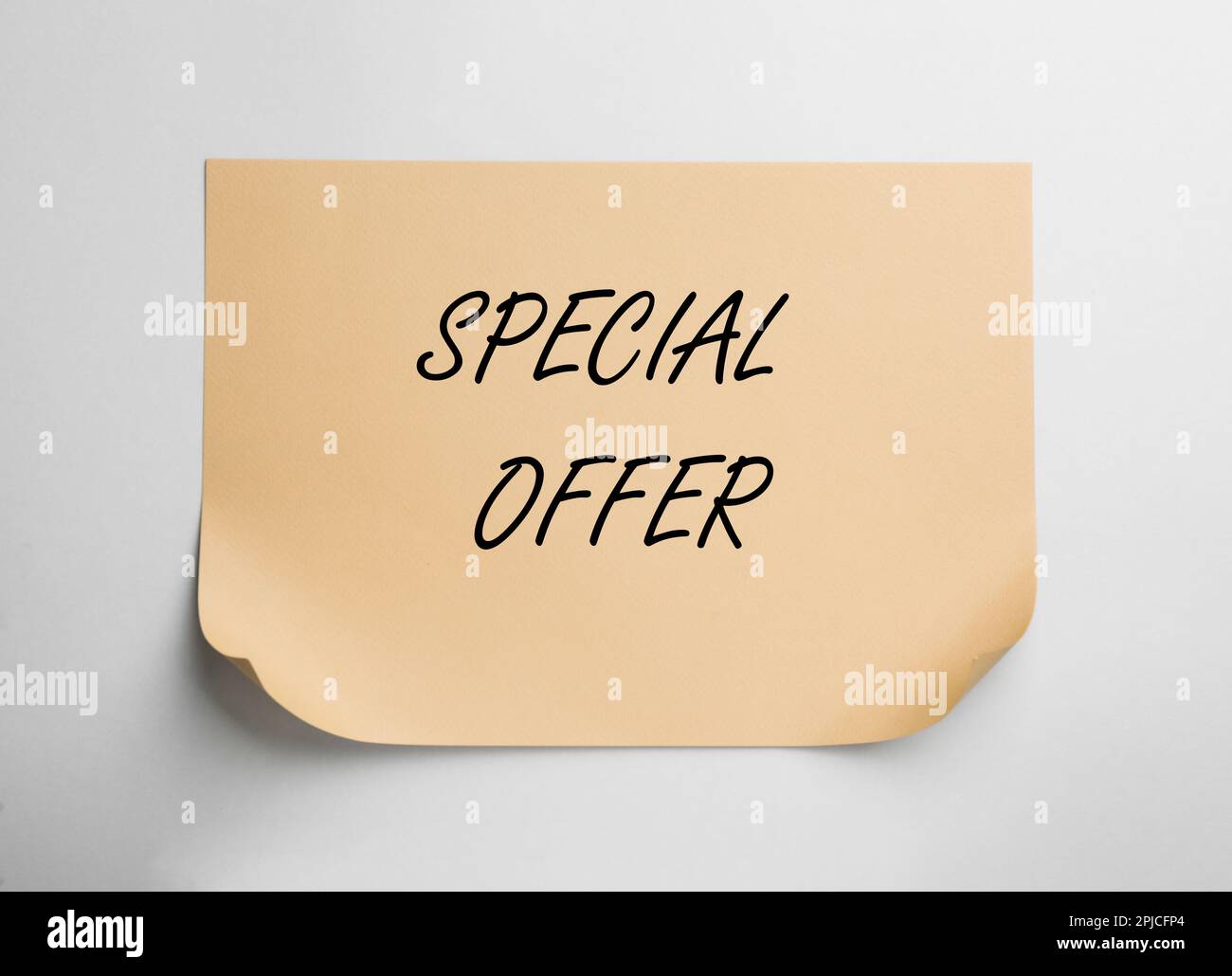 Sheet of paper with phrase Special Offer on white background, top view ...