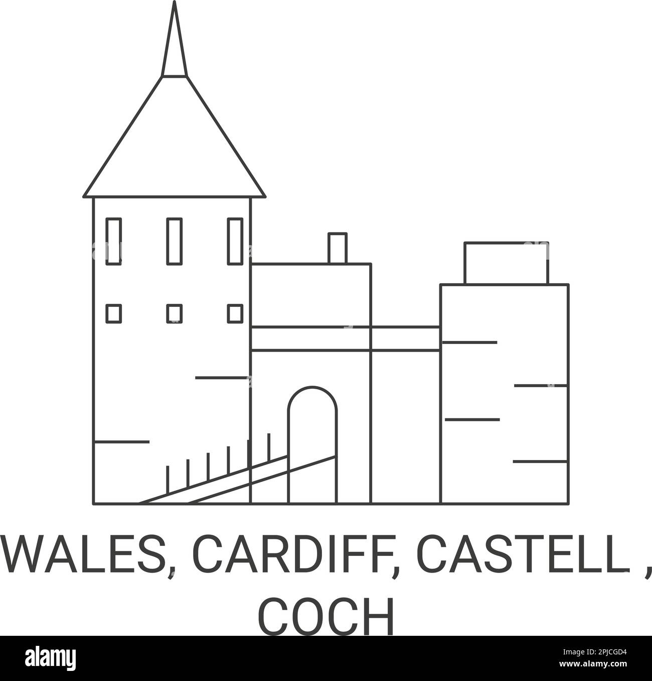 Wales, Cardiff, Castell , Coch travel landmark vector illustration Stock Vector