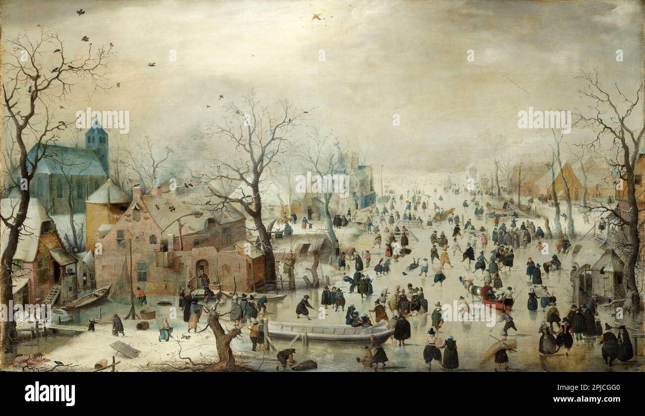 Winter Landscape with Ice Skaters (1608) painted by the 16th Century Dutch painter Hendrick Winter Landscape with Ice Skaters (1608) painted by the 16th Century Dutch painter Hendrick