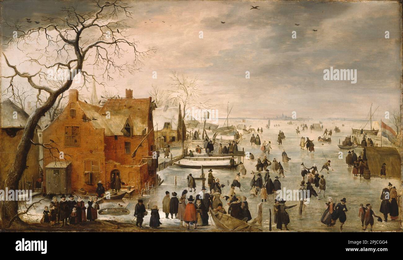 Ice landscape painted by the 16th Century Dutch painter Hendrick Avercamp. Avercamp was deaf and Ice landscape painted by the 16th Century Dutch painter Hendrick Avercamp. Avercamp was deaf and