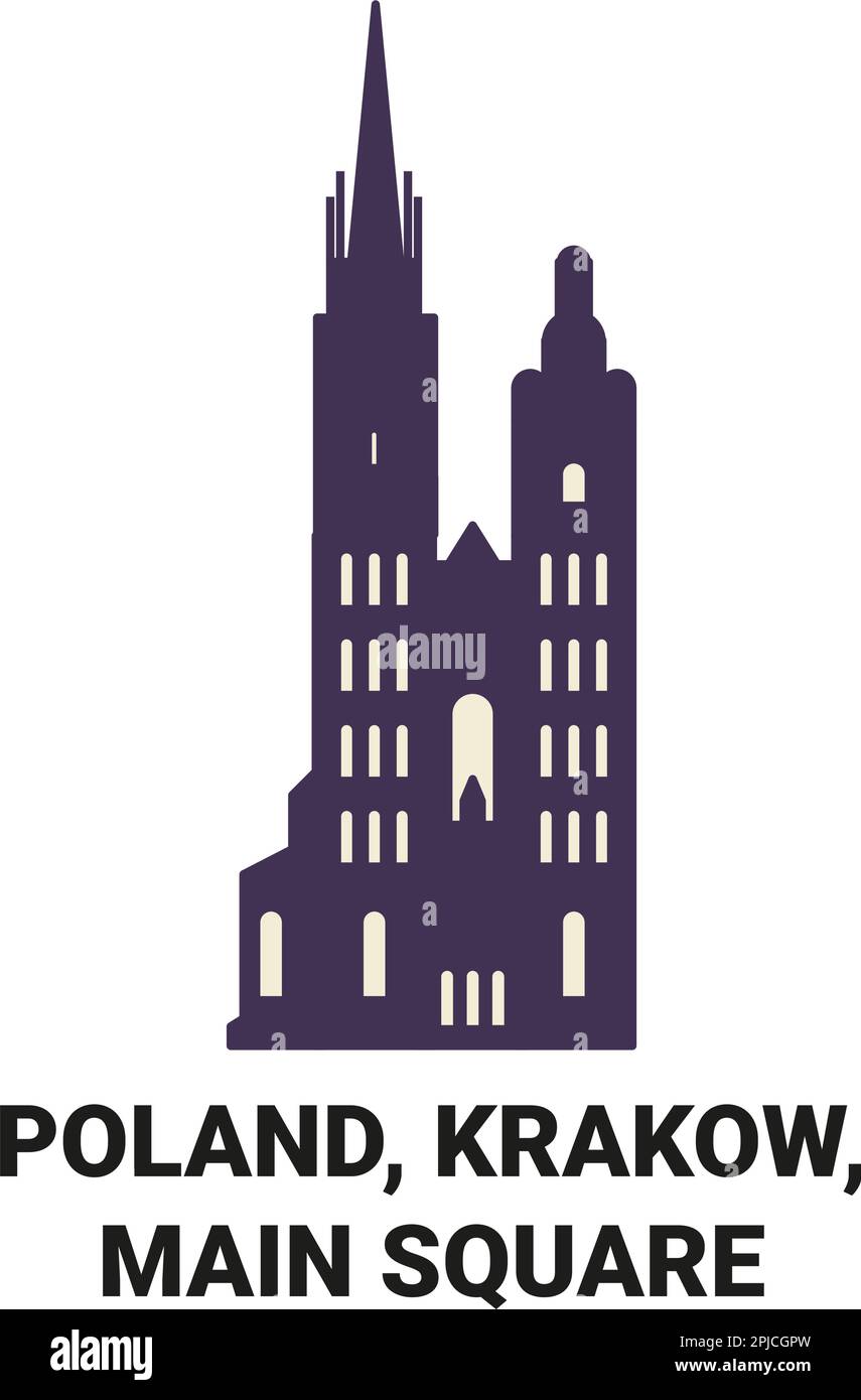 Poland, Krakow, Main Square travel landmark vector illustration Stock Vector