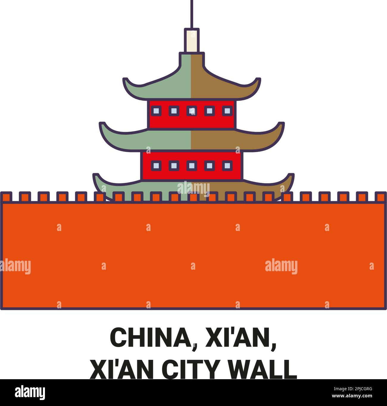 China, Xi'an, Xi'an City Wall travel landmark vector illustration Stock Vector