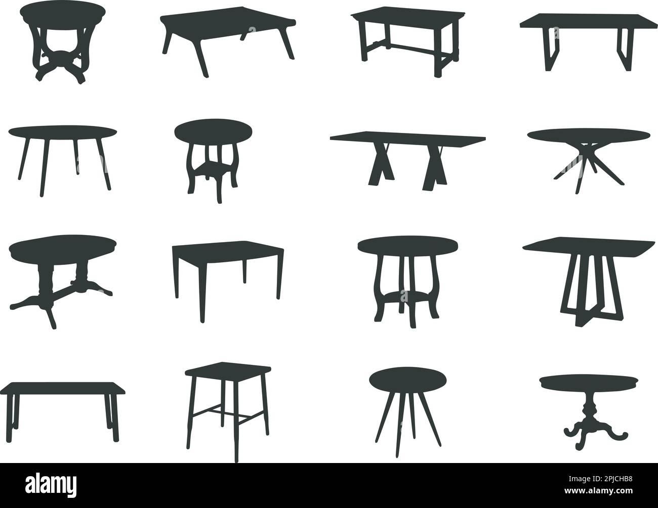 Tables silhouette, Tables SVG, Set of table silhouettes Stock Vector