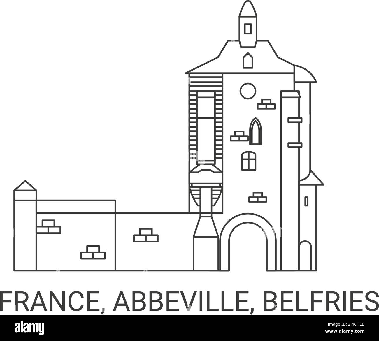 France, Abbeville, Belfries travel landmark vector illustration Stock Vector