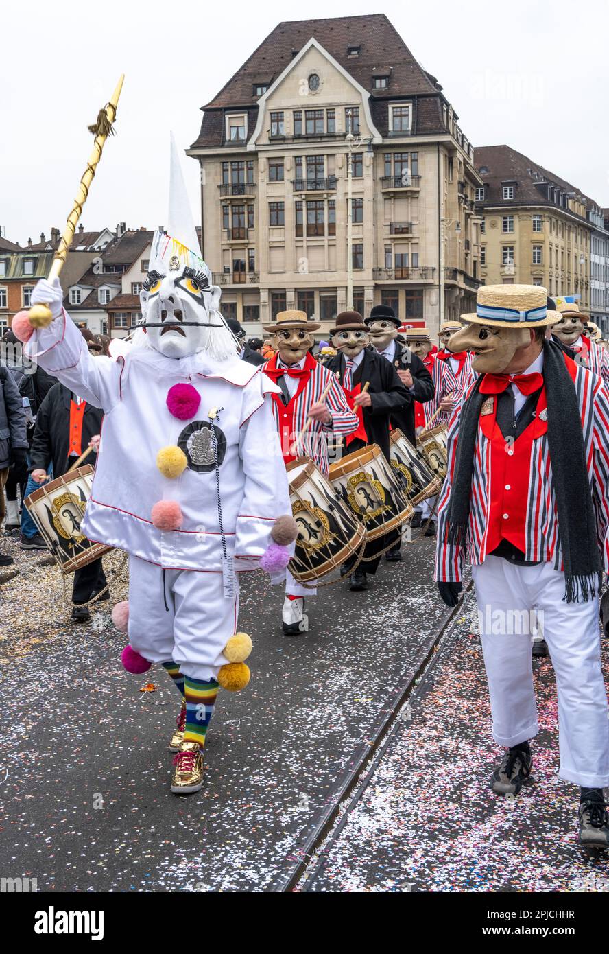 drum major and band at the Basel Switzerland Carnival or Fasnacht ...