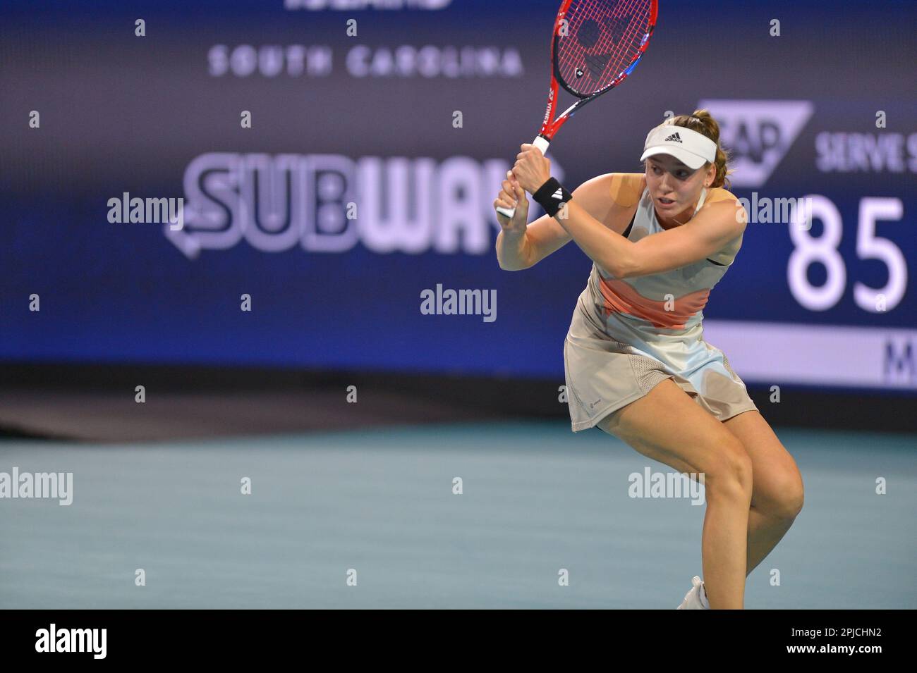 Miami Gardens, USA. 30th Mar, 2023. MIAMI GARDENS, FLORIDA - MARCH 30: Elena Rybakina (KAZ) vs. Jessica Pegula (USA) at the semi-final match during The Miami Open presented by Itaú at Hard Rock Stadium on March 30, 2023 in Miami Gardens, Florida. (Photo by JL/Sipa USA) Credit: Sipa USA/Alamy Live News Stock Photo