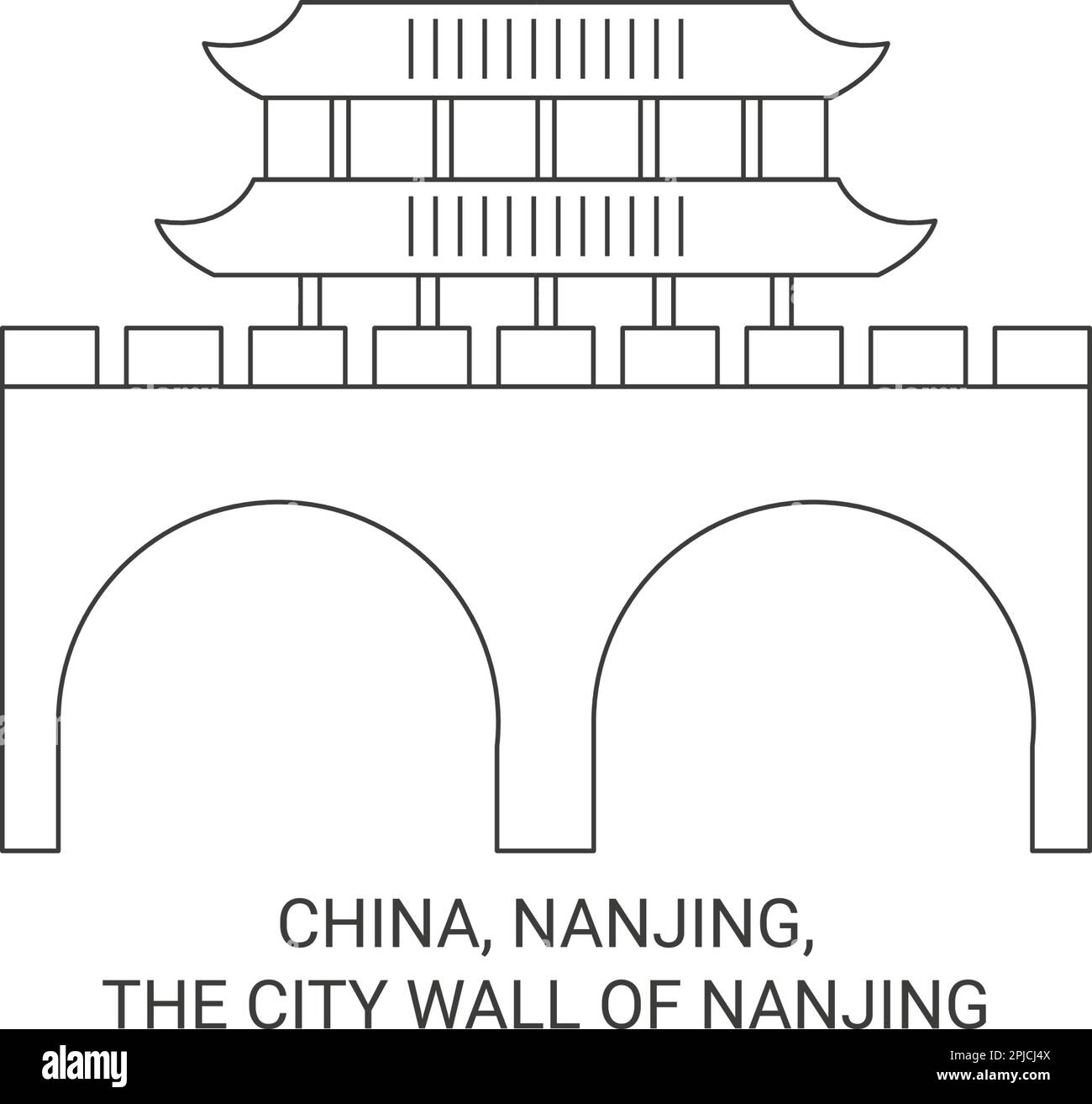 China, Nanjing, The City Wall Of Nanjing travel landmark vector illustration Stock Vector