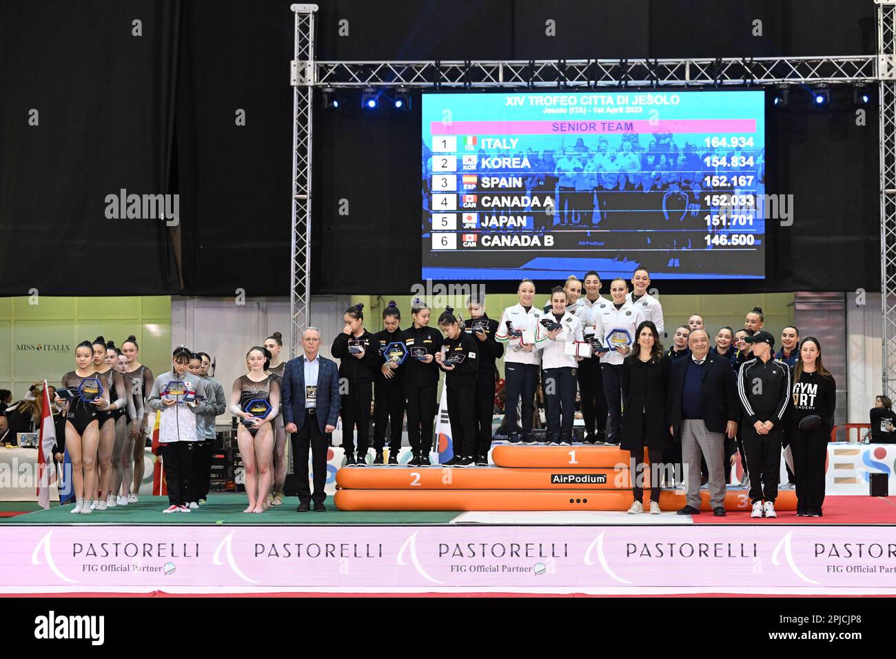 Jesolo, Italy. 01st Apr, 2023. Medal Ceremony Gold Medal Italy Silver