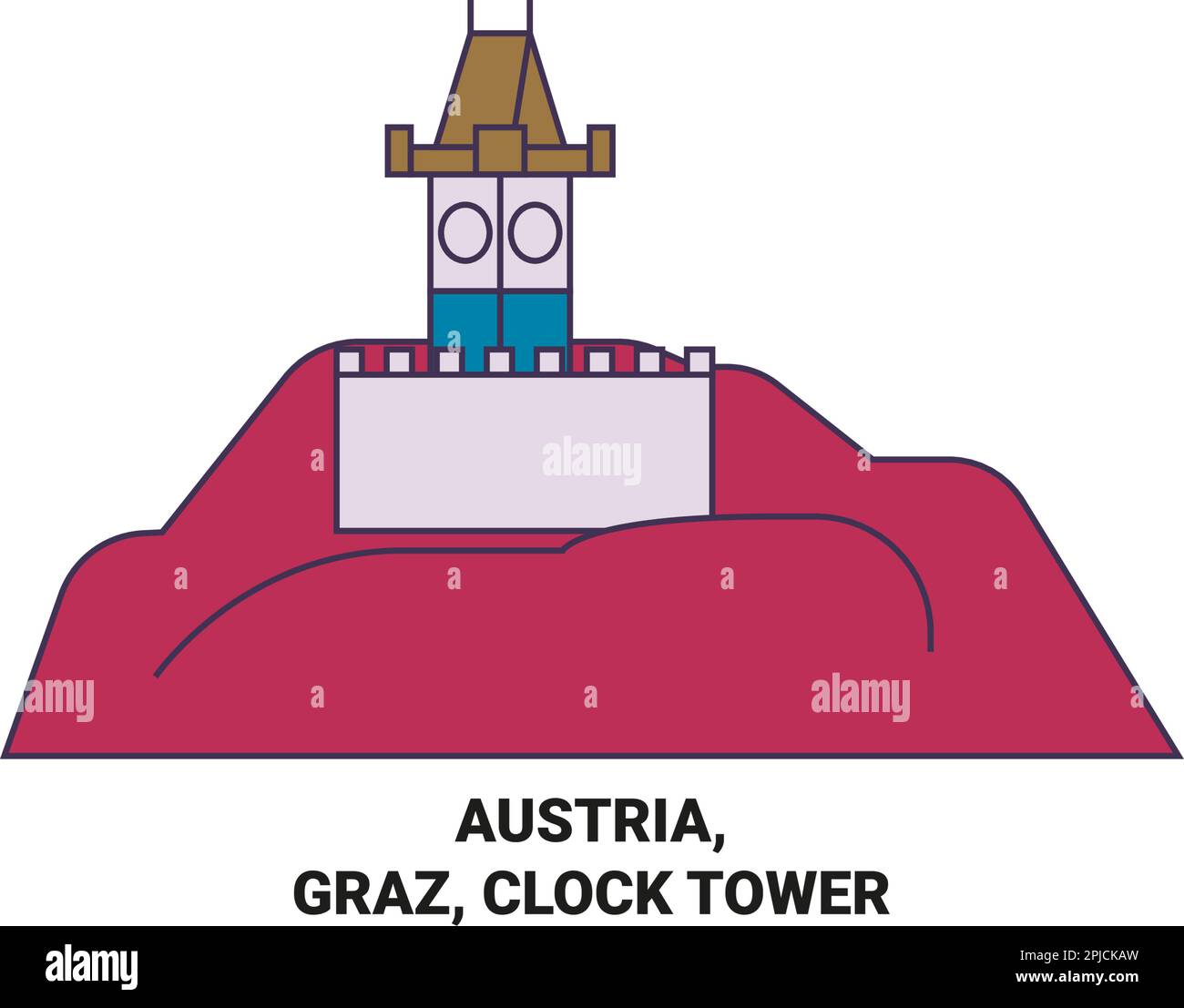 Austria Graz Clock Tower Travel Landmark Vector Illustration Stock clock-tower-europe-travel-places-to-travel-the-good-place