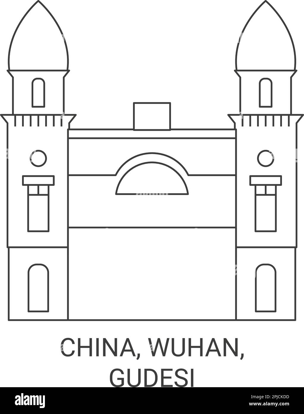 China, Wuhan, Gudesi travel landmark vector illustration Stock Vector ...