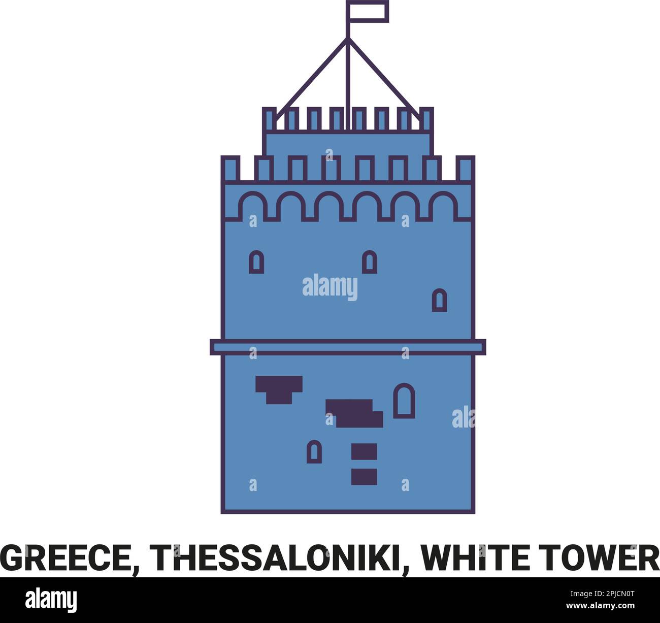 Greece, Thessaloniki, White Tower travel landmark vector illustration Stock Vector