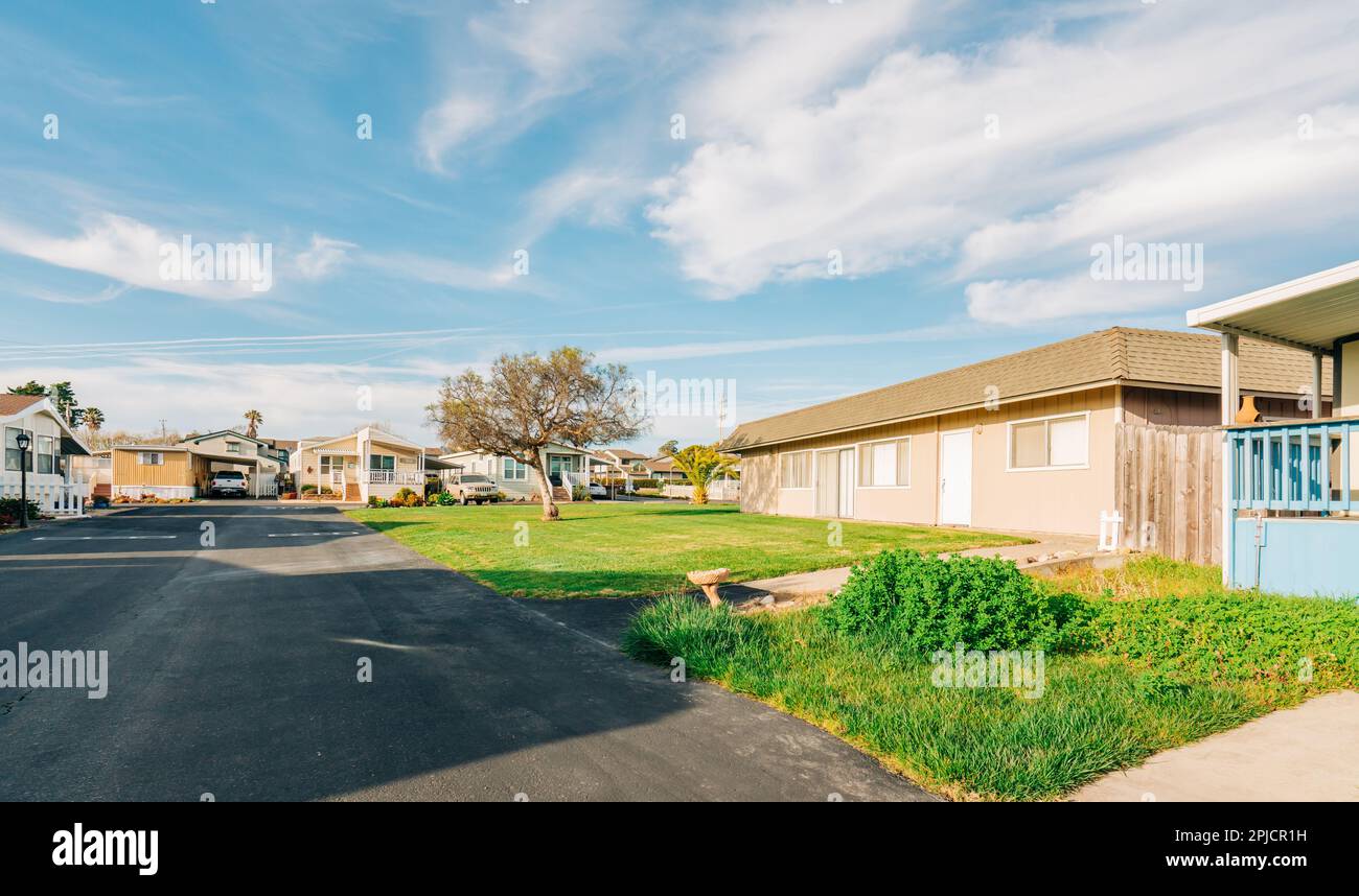 Oceano, California, USA March 27, 2023. Mobile home park, age