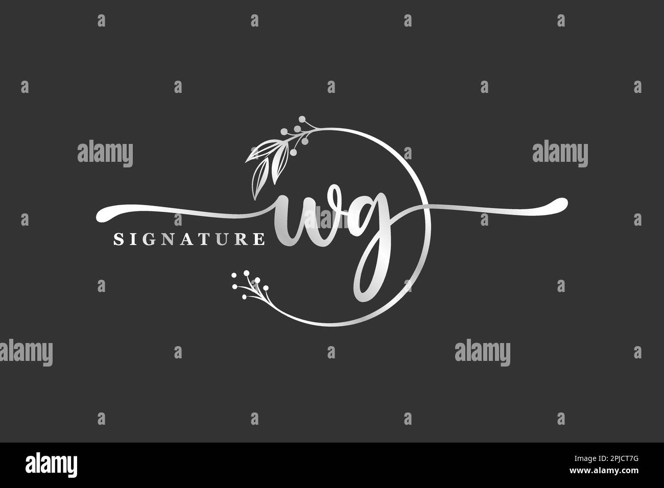 luxury signature initial wg logo design isolated leaf and flower Stock Vector