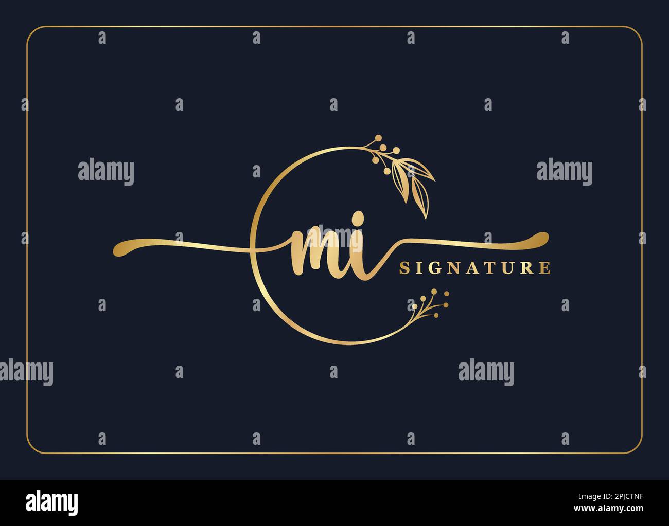 luxury gold signature initial Mi logo design isolated leaf and flower ...