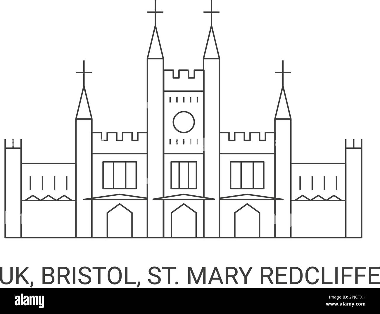 England, Bristol, St. Mary Redcliffe, travel landmark vector illustration Stock Vector